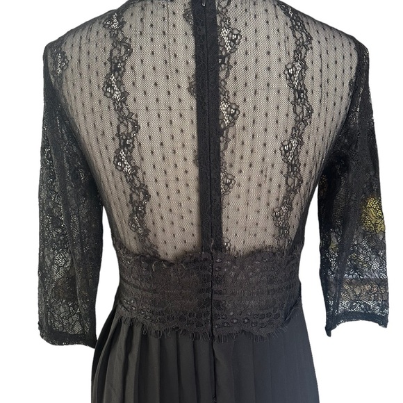 Zara v-neck 3/4 sleeve midi lace pleated black dress - Picture 8 of 9